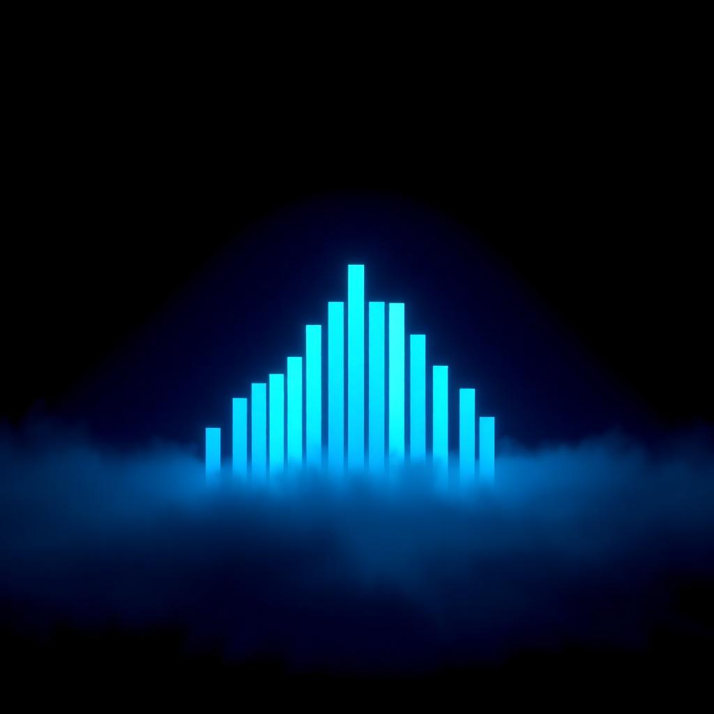 Rising cyan light columns forming an abstract skyline