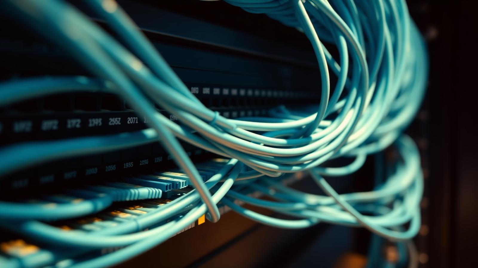 Engineer terminating structured cabling into a patch panel inside a UK comms room