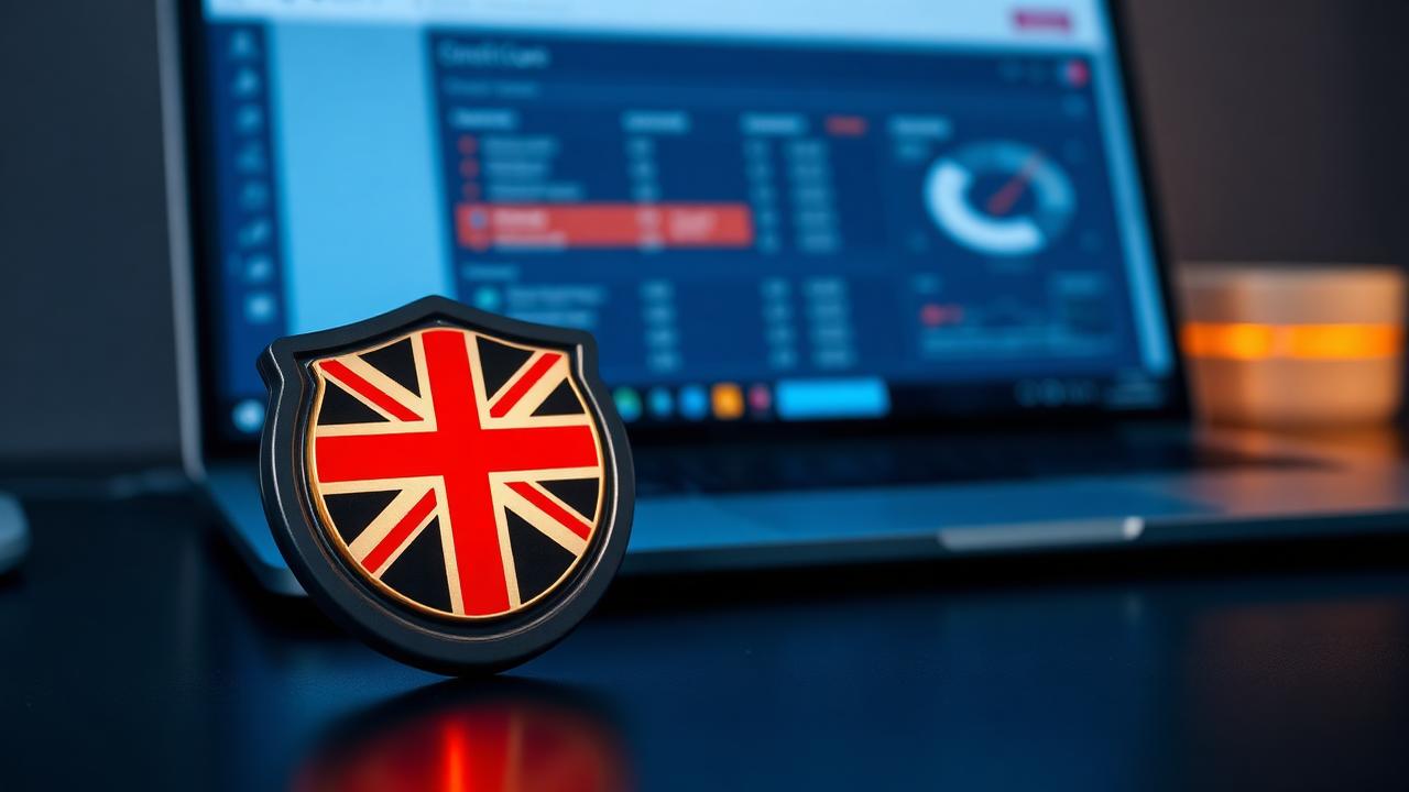 Cyber Essentials Plus certification badge over a secure UK workplace